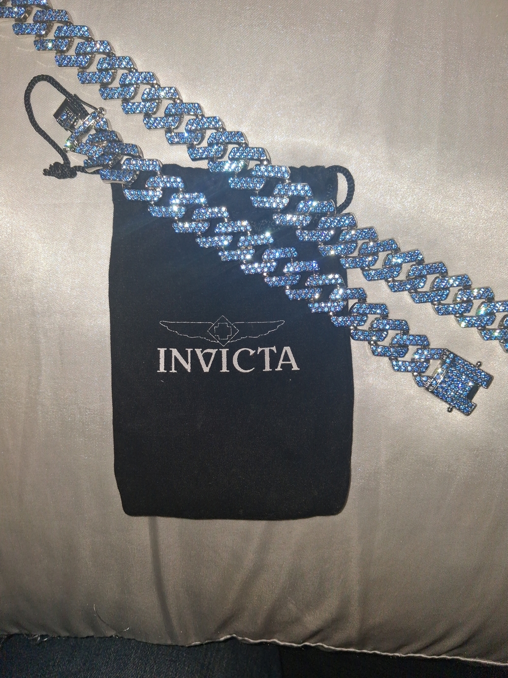 Invicta Blue Crystal Cuban Link Bracelet Set
